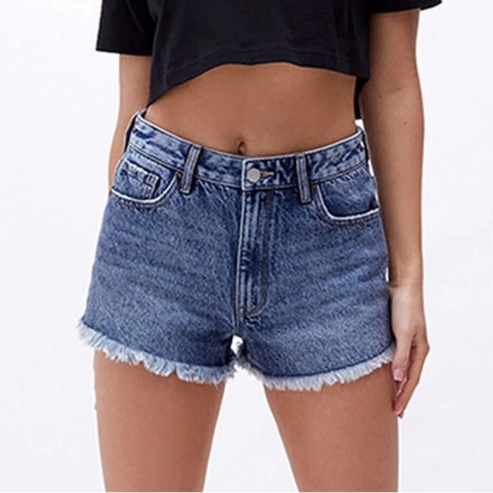 PacSun Blue Denim High-Rise Frayed Hem Jean Shorts